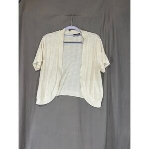 Notations Petite Cream Pointelle Knit Polka Dot Open Front Cardigan Shrug PXL